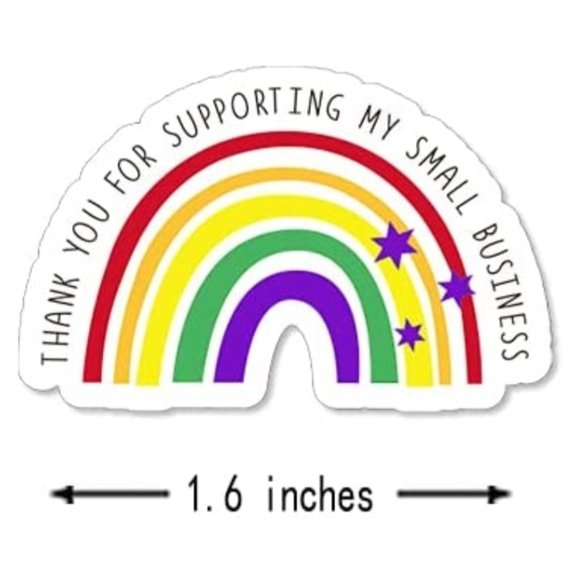 150 THANK YOU FOR SUPPORTING MY SMALL BUSINESS Rainbow Star Stickers 1" x 1.6" - Picture 1 of 7